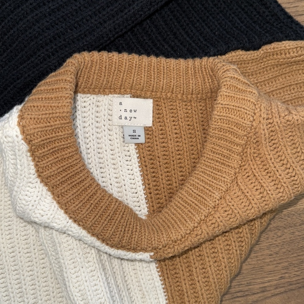 A NEW DAY Women's Colorblock Sweater - Cream, Tan, Gray, Black  S